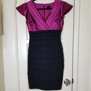 MELROSE black purple tiered satin dress